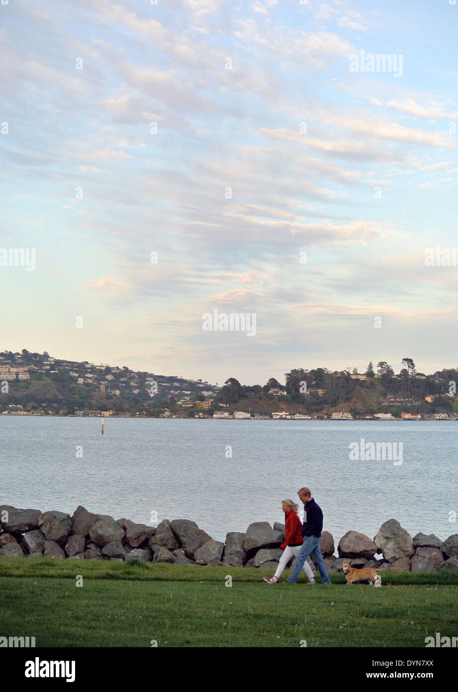 Couple walking the dog à Mill Valley en Californie Banque D'Images