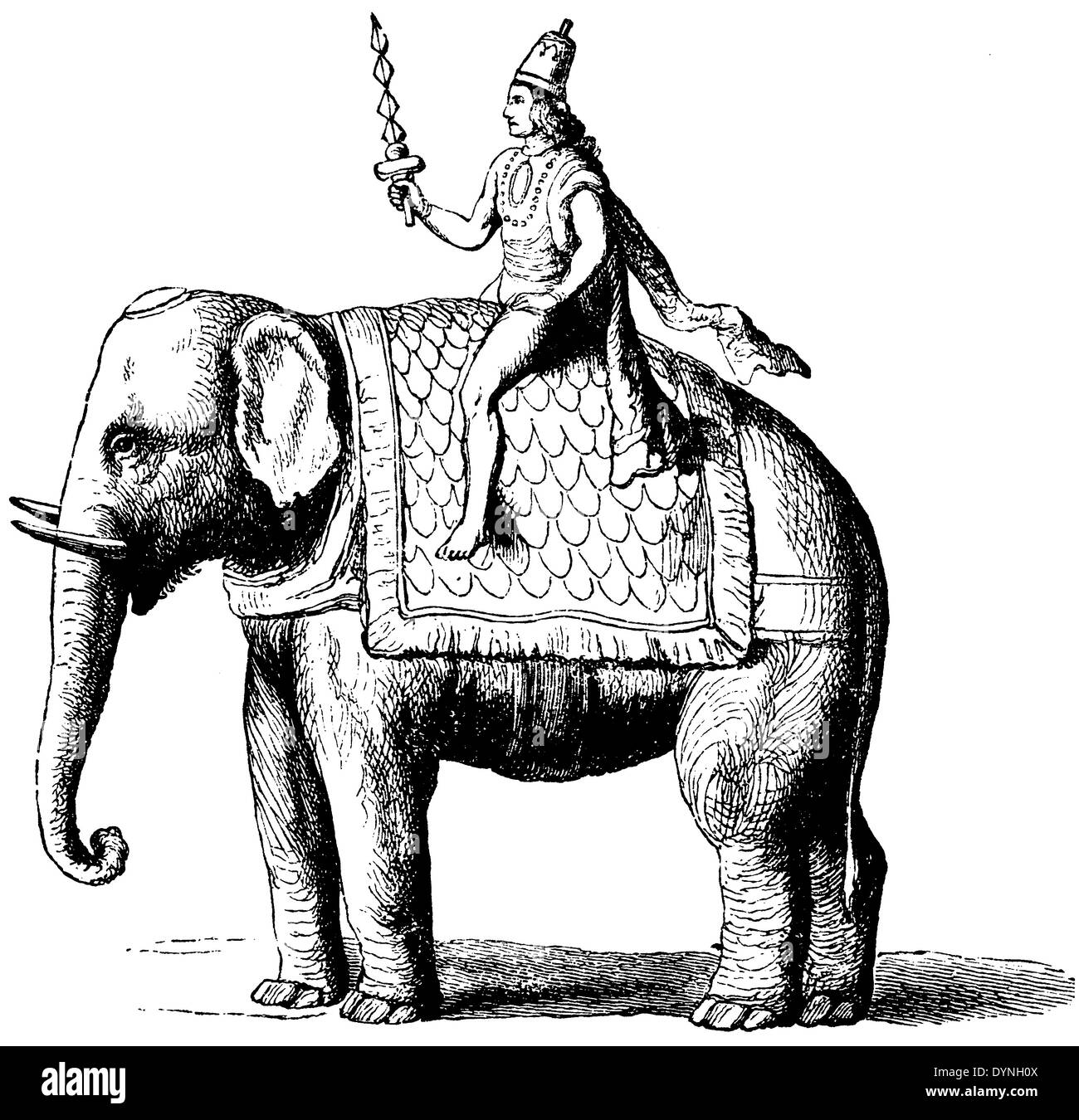 Indra, le dieu soleil, école un éléphant Banque D'Images