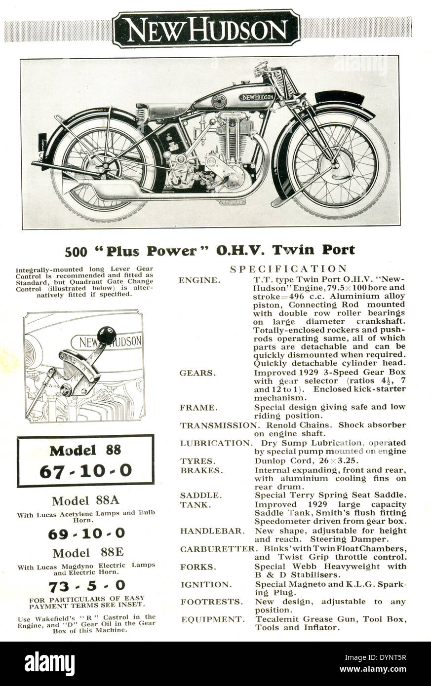 1929 page Catalogue de New Hudson Motor Cycles Banque D'Images