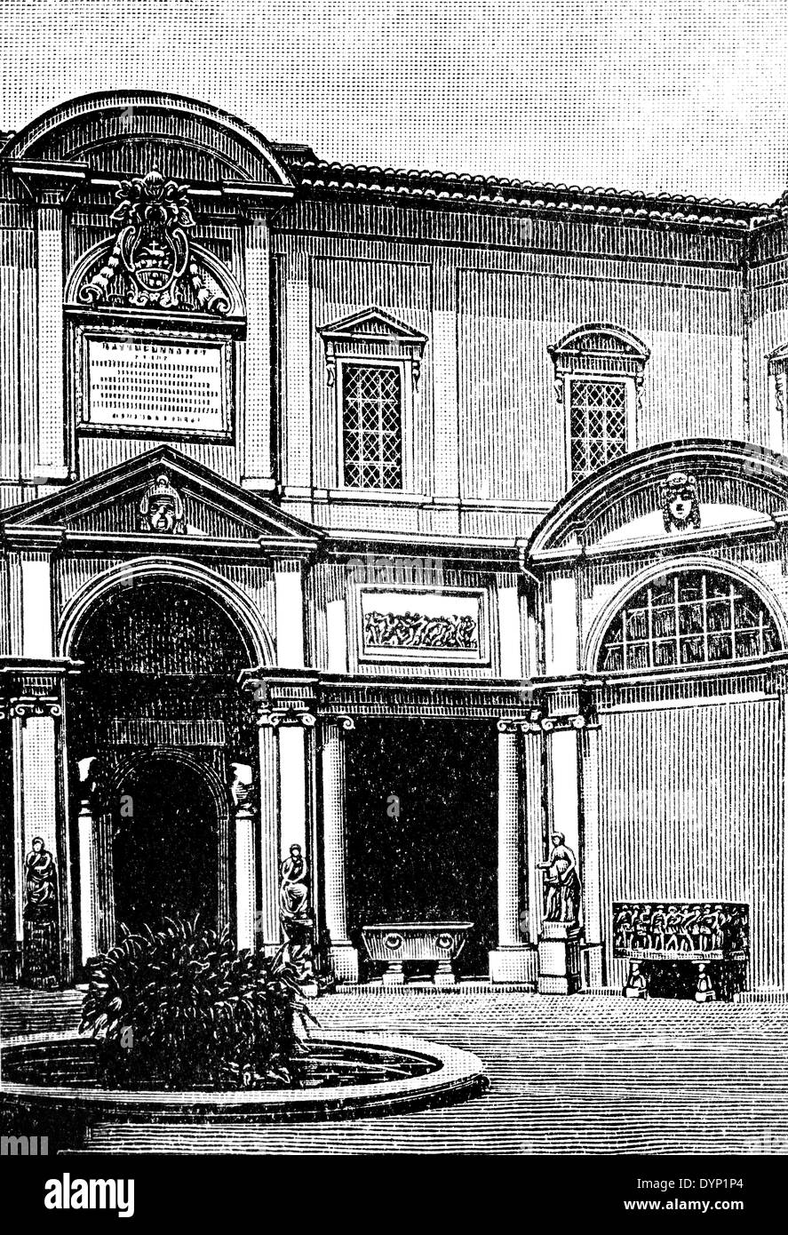 Cortile del Belvedere (cour du Belvédère), Cité du Vatican, Rome, Italie, illustration de l'Encyclopédie Soviétique, 1928 Banque D'Images