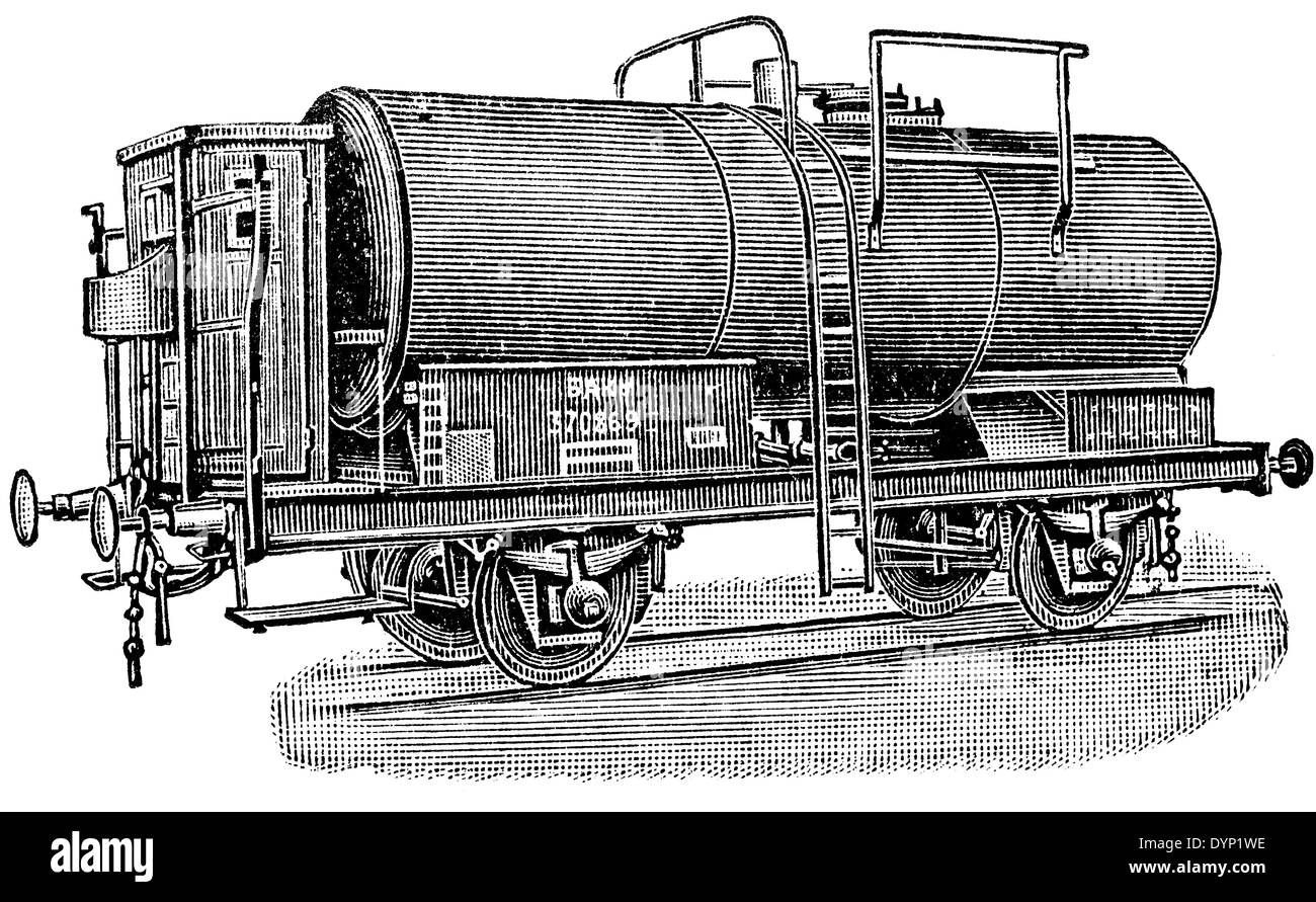 Wagon-citerne vintage, illustration de l'Encyclopédie Soviétique, 1927 Banque D'Images