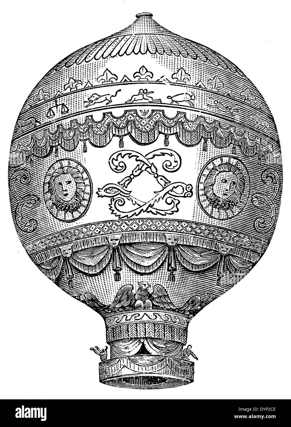 Premier vol en ballon sans attache, par Rozier et le Marquis d'Arlandes (21 novembre 1783) Banque D'Images