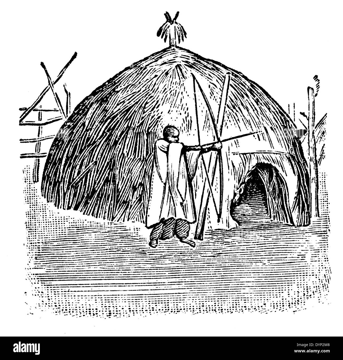 Hutte rurale, l'Afrique de l'Ouest, maison traditionnelle, illustration de l'Encyclopédie Soviétique, 1926 Banque D'Images