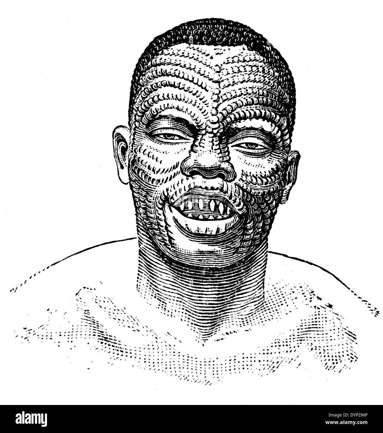 L'homme bantu de l'ouest en vêtements traditionnels, illustration de l'Encyclopédie Soviétique, 1926 Banque D'Images