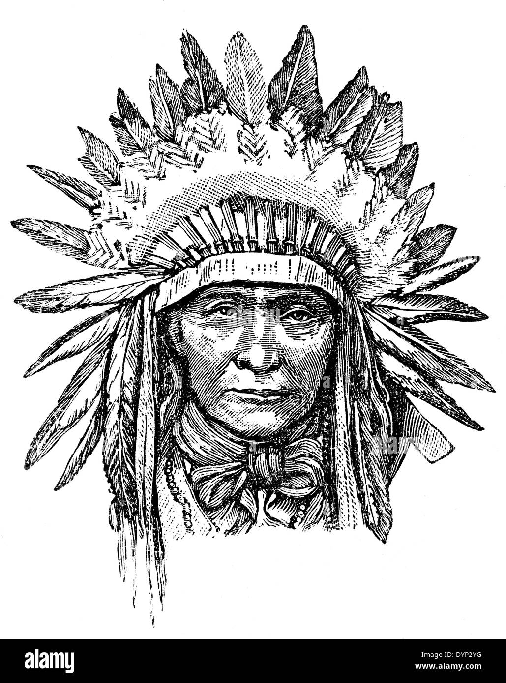 Chef de Tribu en vêtements traditionnels, en Amérique du Nord, de l'illustration de l'Encyclopédie Soviétique, 1926 Banque D'Images