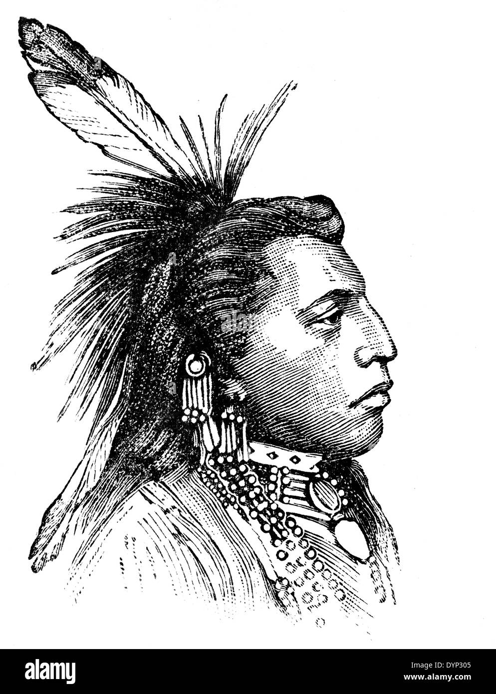 Chef de Tribu en vêtements traditionnels, en Amérique du Nord, de l'illustration de l'Encyclopédie Soviétique, 1926 Banque D'Images