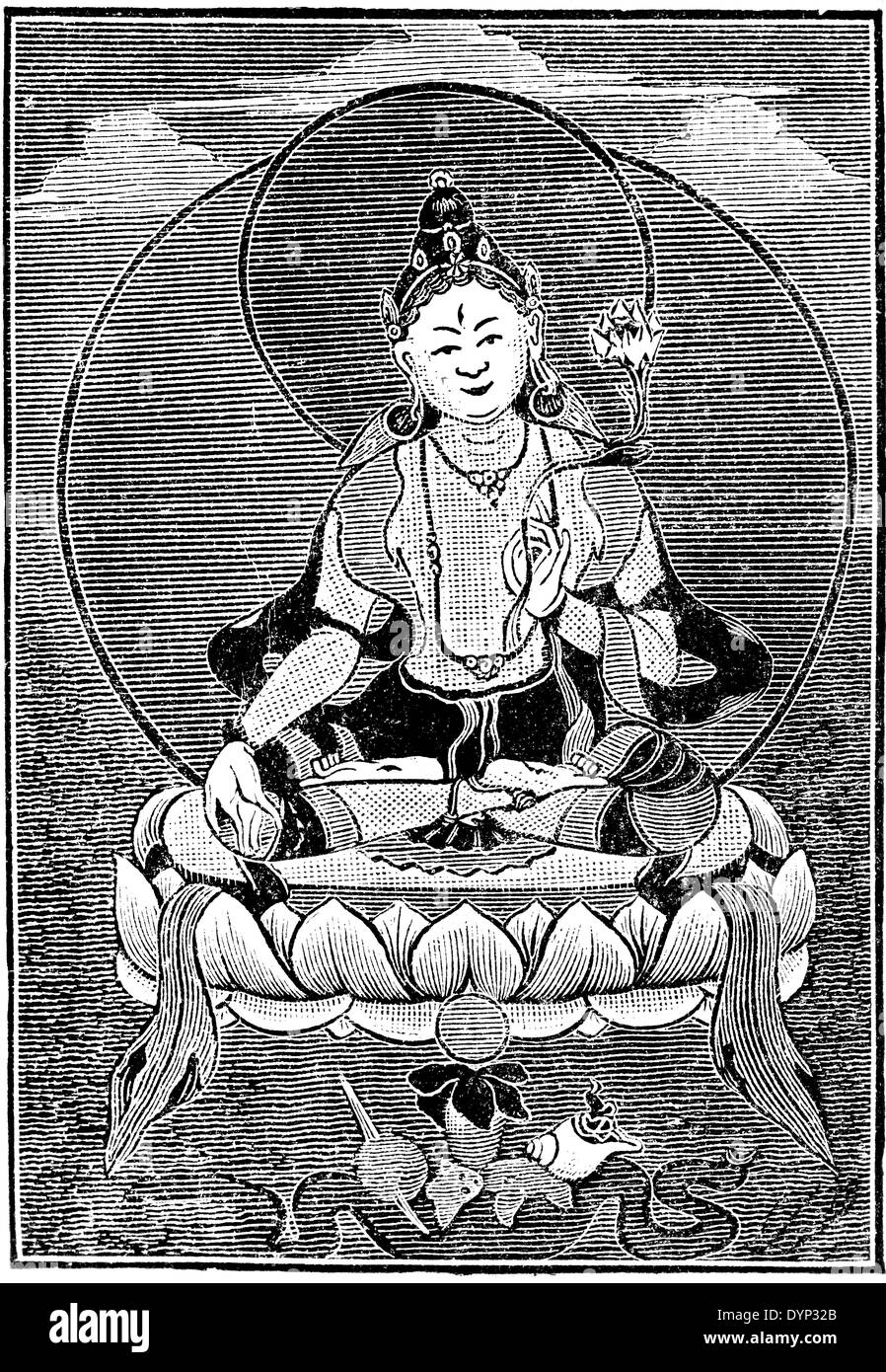 Thangka tibétain de la Tara Blanche, illustration de l'Encyclopédie Soviétique, 1926 Banque D'Images