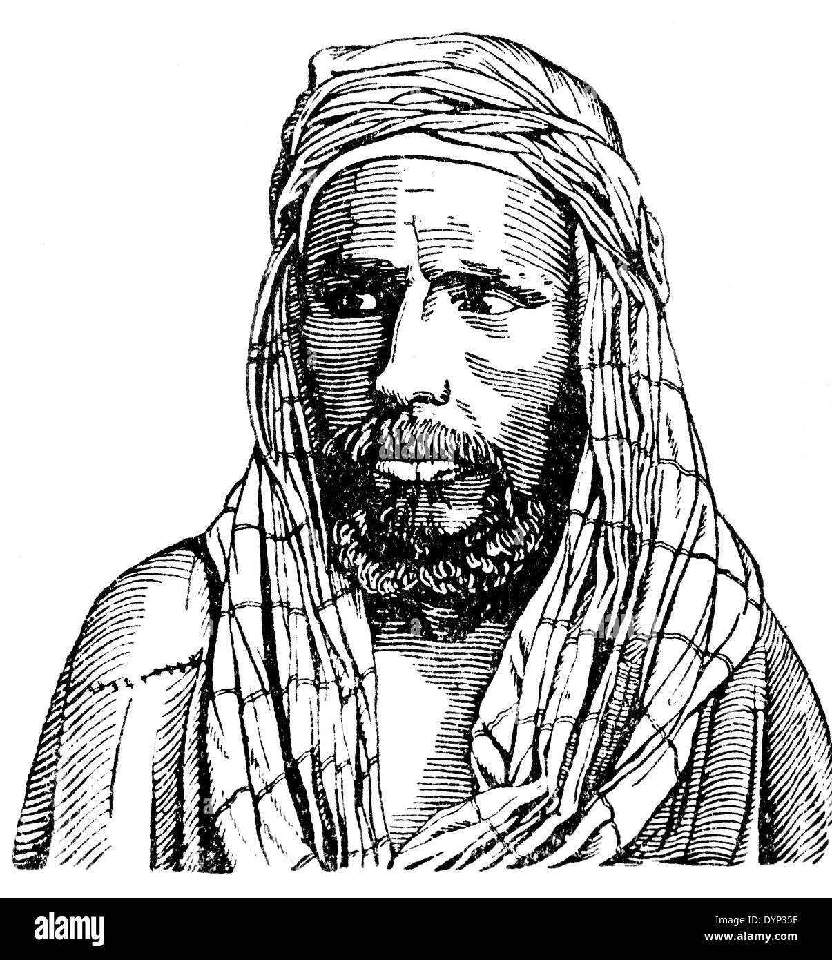 Homme Bédouins arabes en costume traditionnel, illustration de l'Encyclopédie Soviétique, 1926 Banque D'Images