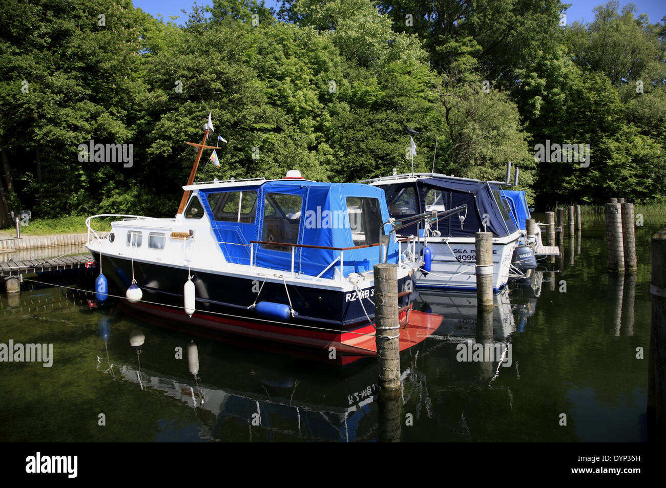 Bateaux à Wickendorf, lac Schweriner See, le Mecklembourg Poméranie occidentale, l'Allemagne, de l'Europe Banque D'Images