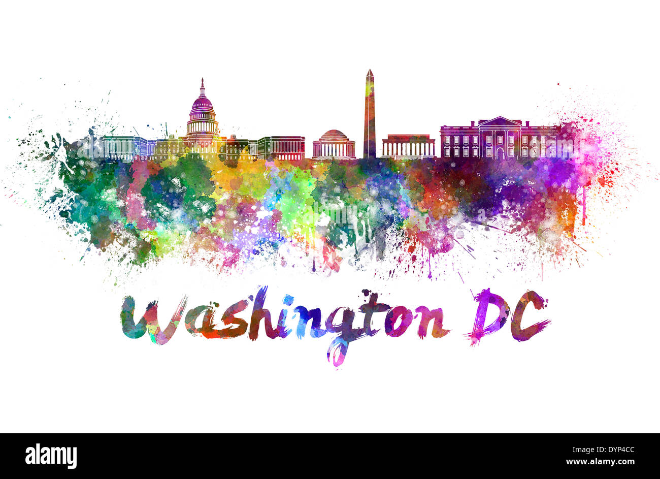 Washington DC, en éclaboussures aquarelle Banque D'Images