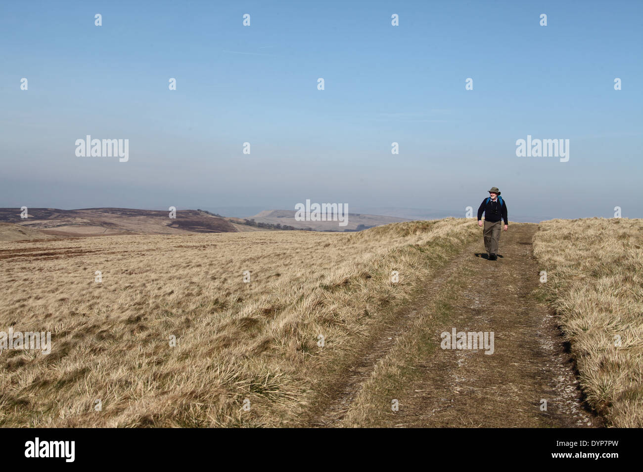 Walker sur Ax Edge Moor dans le Peak District National Park Banque D'Images