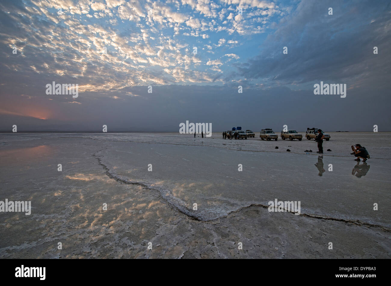 Coucher de soleil sur le lac Assal lac de sel dans la dépression de Danakil (Ethiopie) Banque D'Images