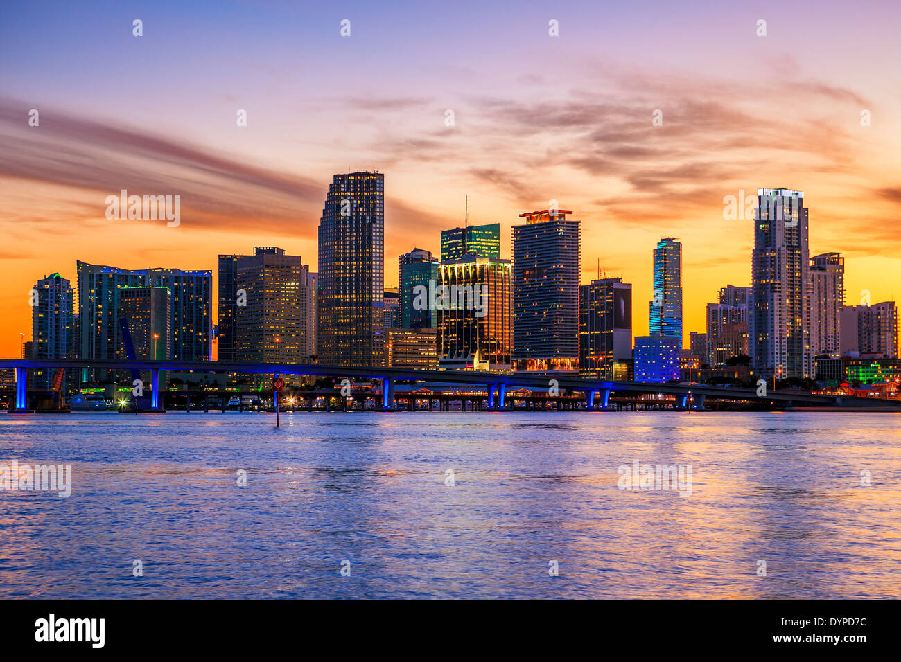 Célèbre ville de Miami, Floride, le coucher du soleil d'été Banque D'Images
