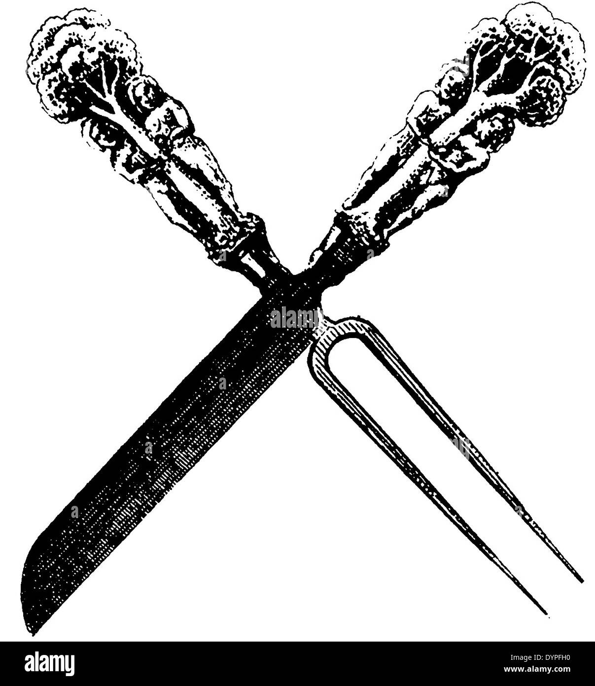 Couverts (16ème siècle), le couteau et la fourchette Banque D'Images