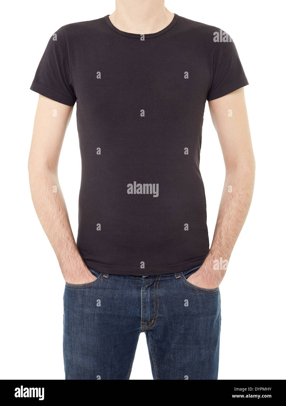 Homme portant un t-shirt noir Banque D'Images