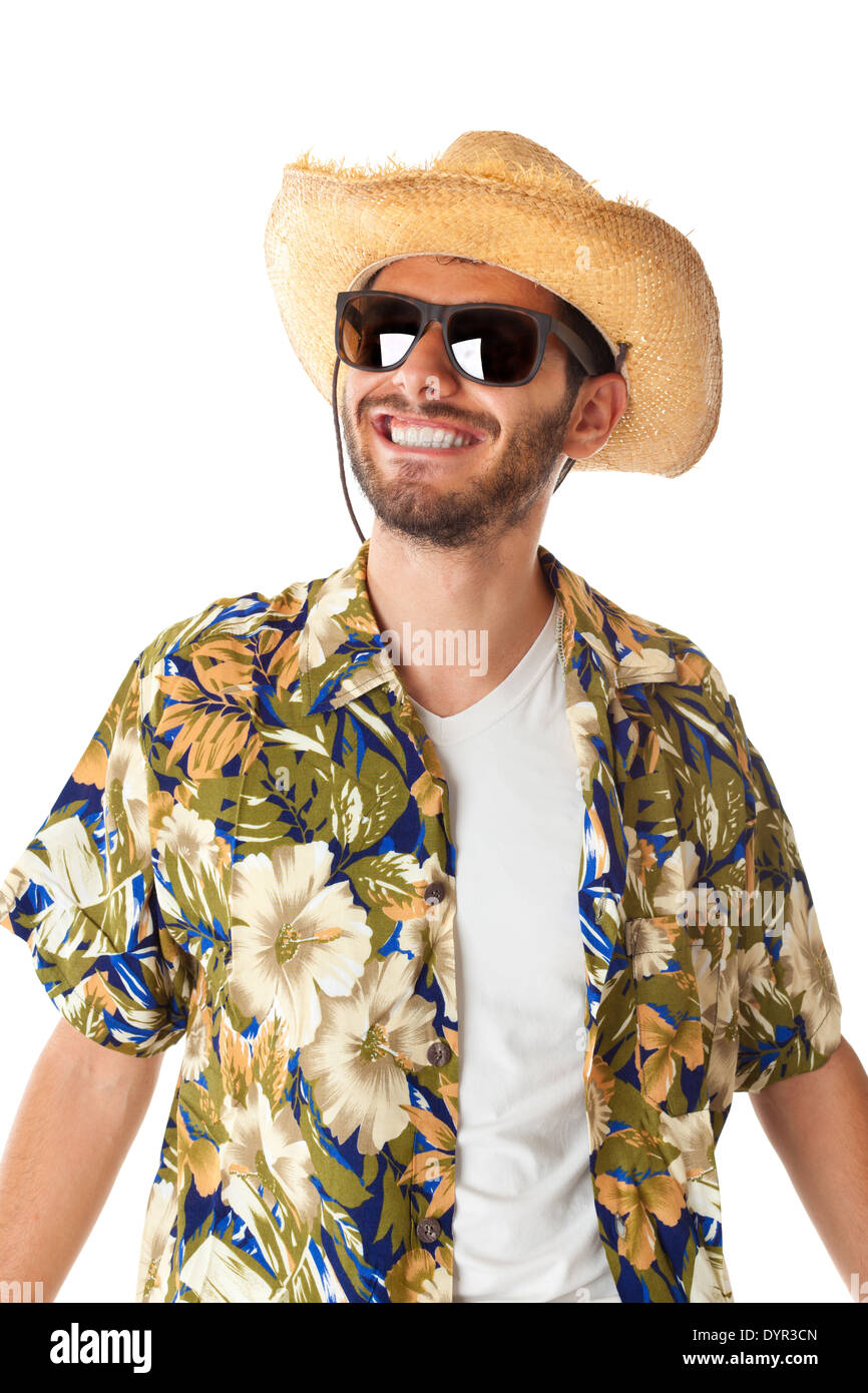 Un jeune, attractive male dans un costume coloré prêt à voyager en tant que touriste un stéréotype Banque D'Images