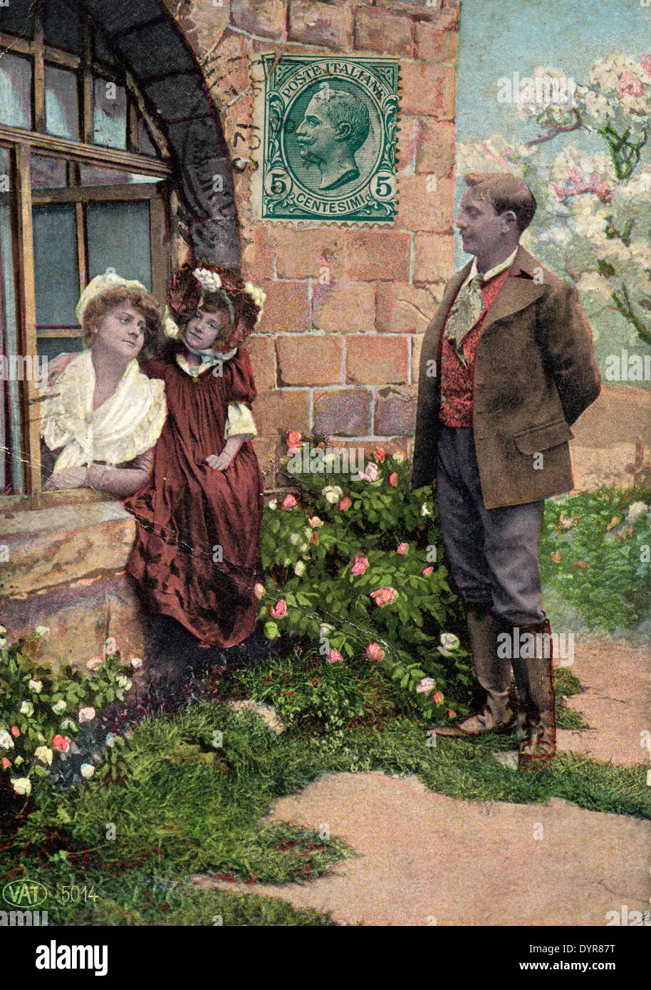 Carte postale avec un timbre-poste italien envoyé à une femme en Vaucluse France KATHY DEWITT Banque D'Images