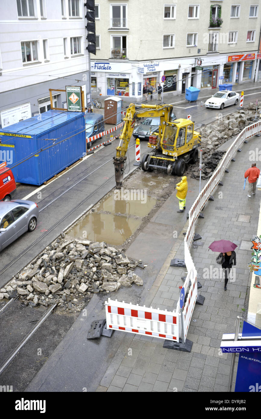 Site de construction de tramway à Munich, 2011 Banque D'Images