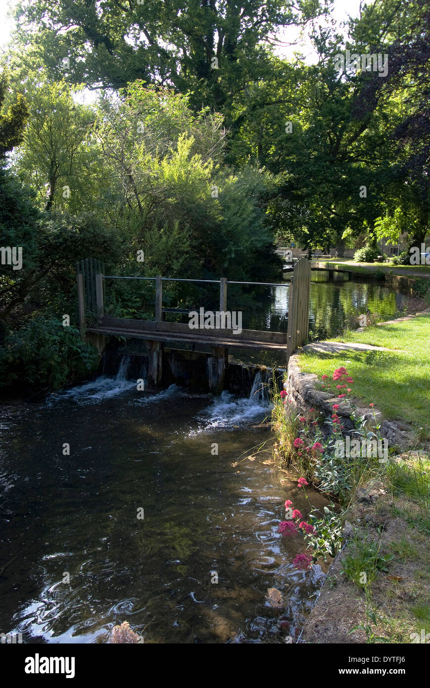 Le barrage de peu dans les yeux d'eau, Lower Slaughter, Gloucestershire, Angleterre Banque D'Images