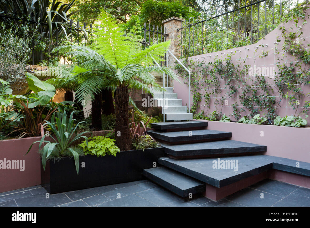 Patio Jardin au sous-sol à la maison Morgan dans Notting Hill London UK modulaire conçu par jardins en collaboration avec Banque D'Images