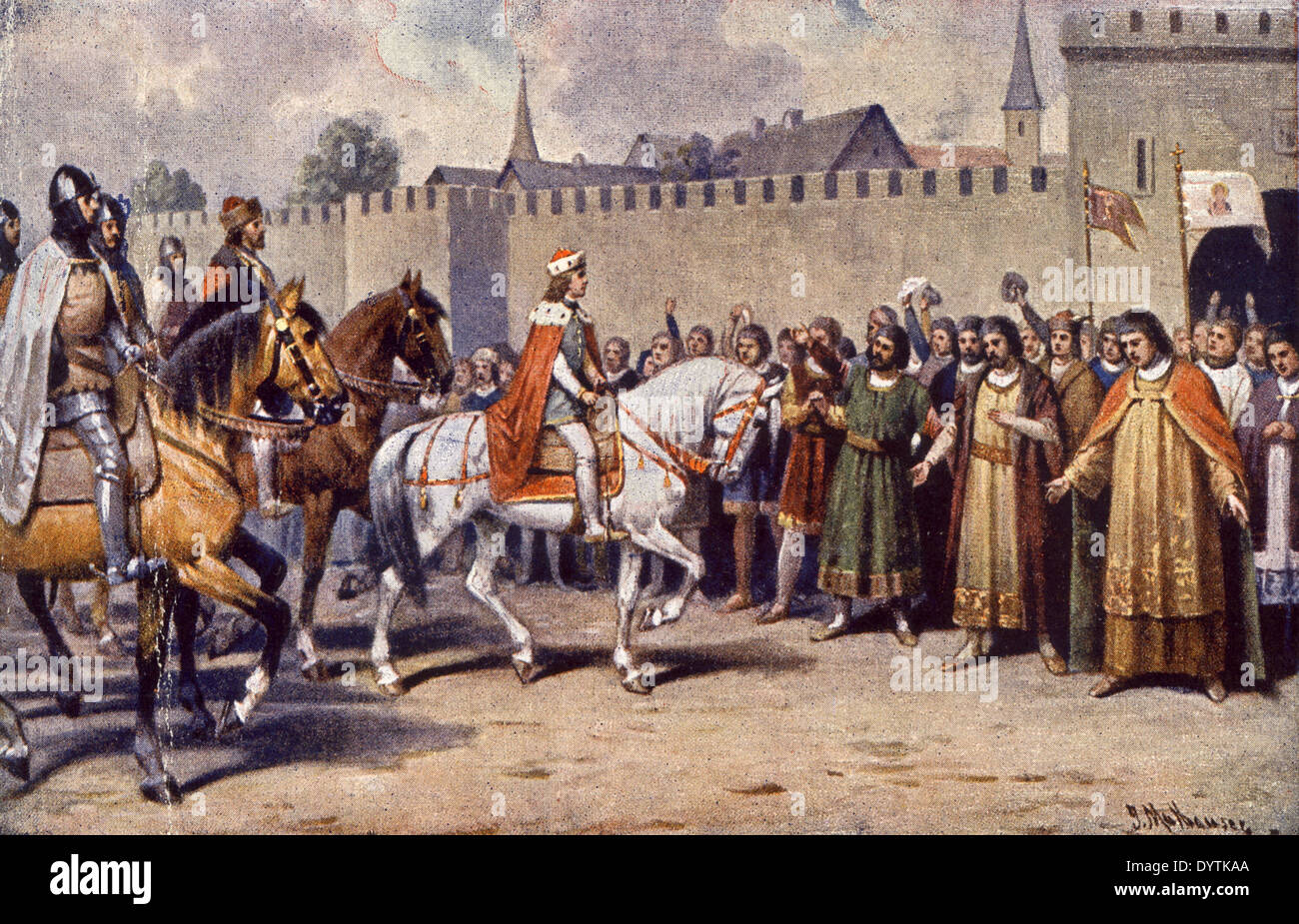 Venceslas II de Bohême arrive à la Prague 1282. Roku 1282 přijíždí Václav II. n'Prahy Banque D'Images