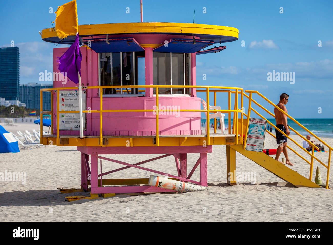 Art Deco Lifeguard Tower, South Beach, Miami, Floride, USA Banque D'Images