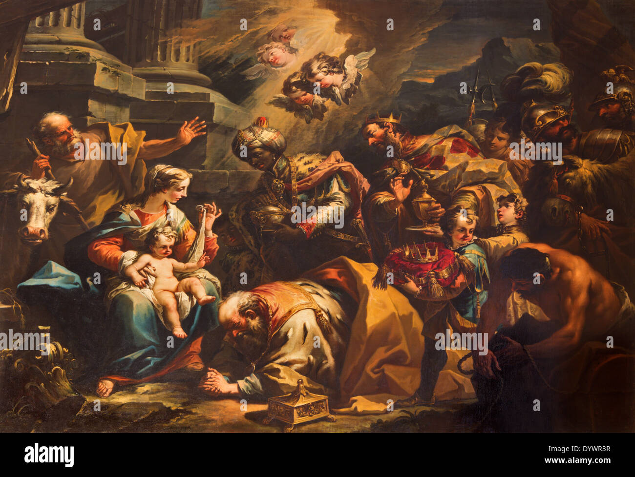 Venise, Italie - 13 mars 2014 : l'Adoration des Mages (1733) par scène Francesco Fontebasso à l'église Chiesa di San Stefano. Banque D'Images