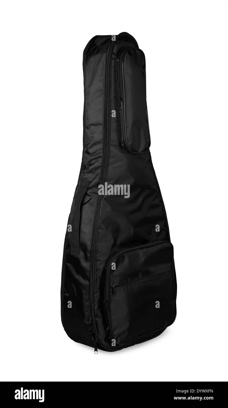 Étui à guitare noir sur fond blanc Banque D'Images