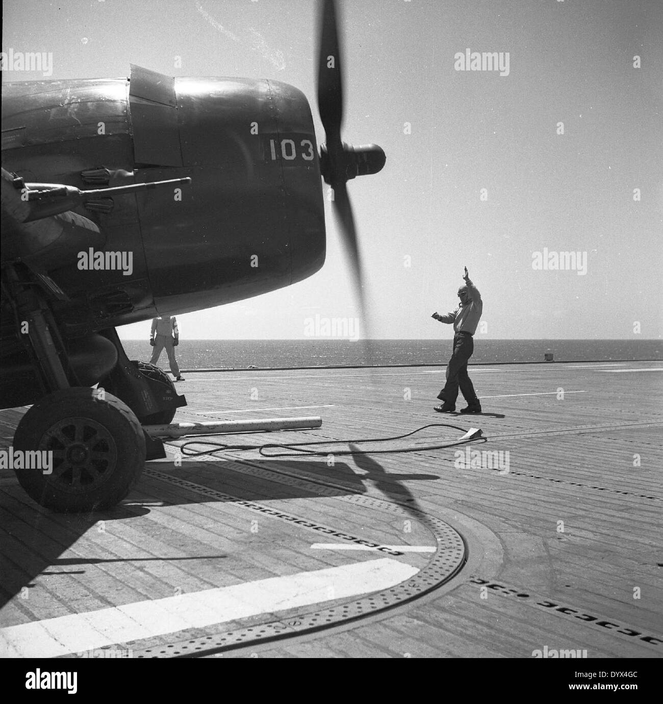 Le Grumman F6F-5N Hellcat, désigné 01, était un avion de chasse à porte-avions utilisé pendant la IIe Guerre mondiale connu pour son design robuste et son efficacité au combat, il a joué un rôle central dans la sécurisation des victoires alliées sur le théâtre du Pacifique. Banque D'Images