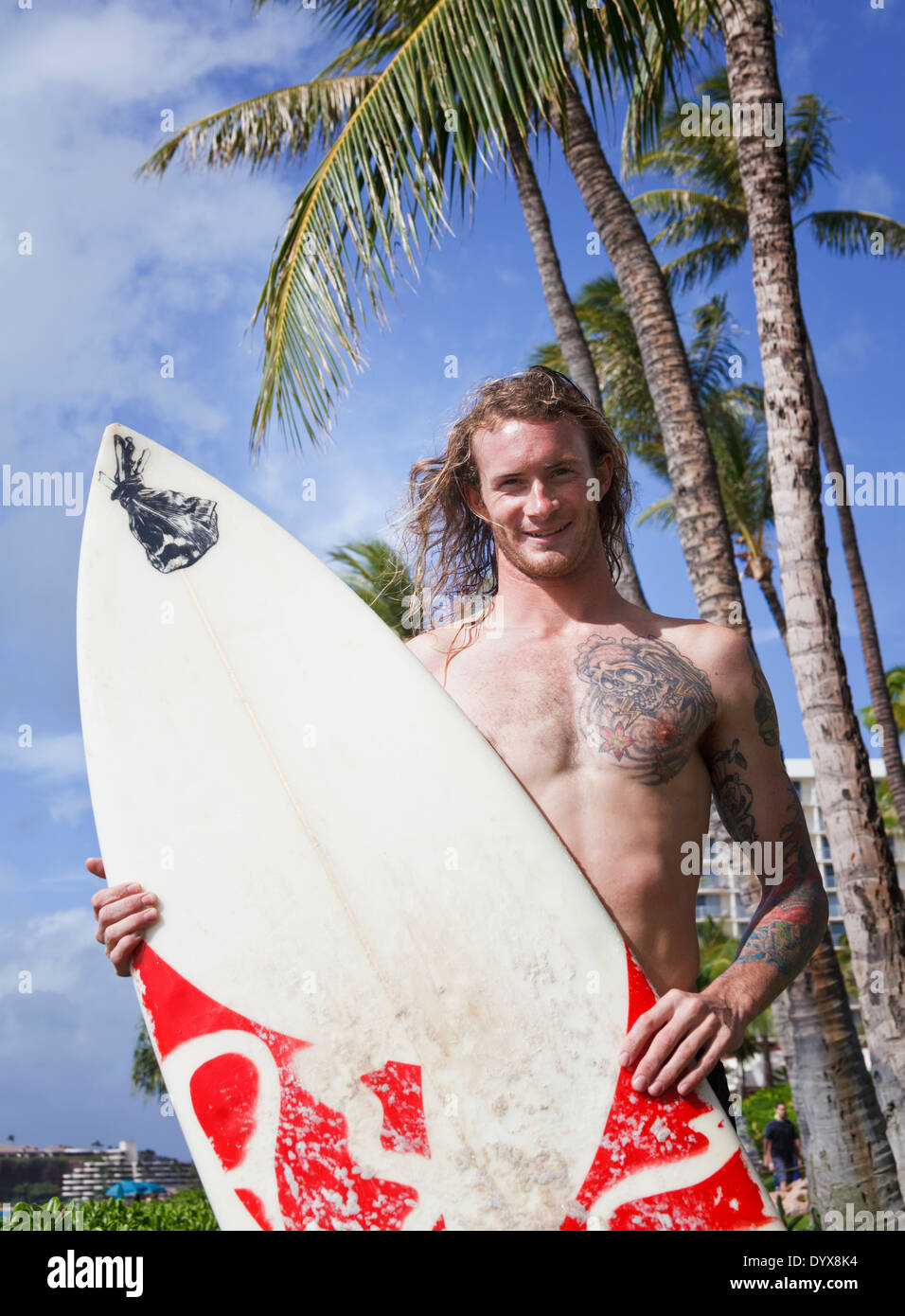 Instructeur de surf à la plage de Kaanapali sur Maui Banque D'Images