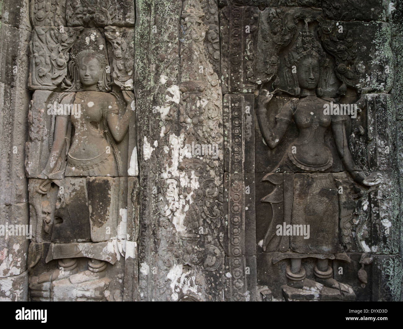 Les sculptures de l'Apsara au temple Bayon, Angkor Thom, Siem Reap, Cambodge Banque D'Images