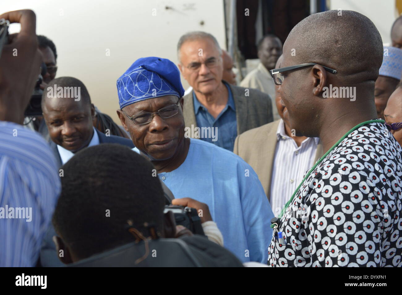 Morobo, au Soudan du Sud, l'Afrique. Apr 24, 2014. La Commission de l'Union africaine d'enquête sur le Soudan du Sud (AUCISS), dirigé par l'ancien président nigérian Olusegun Obasanjo, arrive dans la capitale du Soudan du Sud pour le début de sa première mission dans le pays qui a été en conflit depuis décembre. La visite intervient alors que les relations entre les États-Unis et la violence contre des civils sont signalés dans le sud du Soudan. © Samir Bol/ZUMA/ZUMAPRESS.com/Alamy fil Live News Banque D'Images