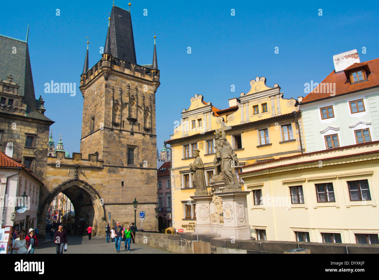 Fin de mala strana, Karluv Most avec la tour du pont, le Pont Charles, Mala Strana, Prague, République Tchèque, Europe Banque D'Images