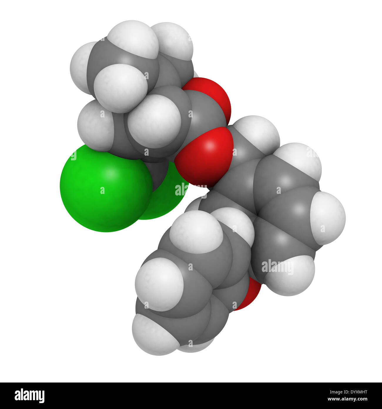 Insecticide perméthrine molécule. Largement utilisé comme insecticide, acaricide et répulsif. Banque D'Images