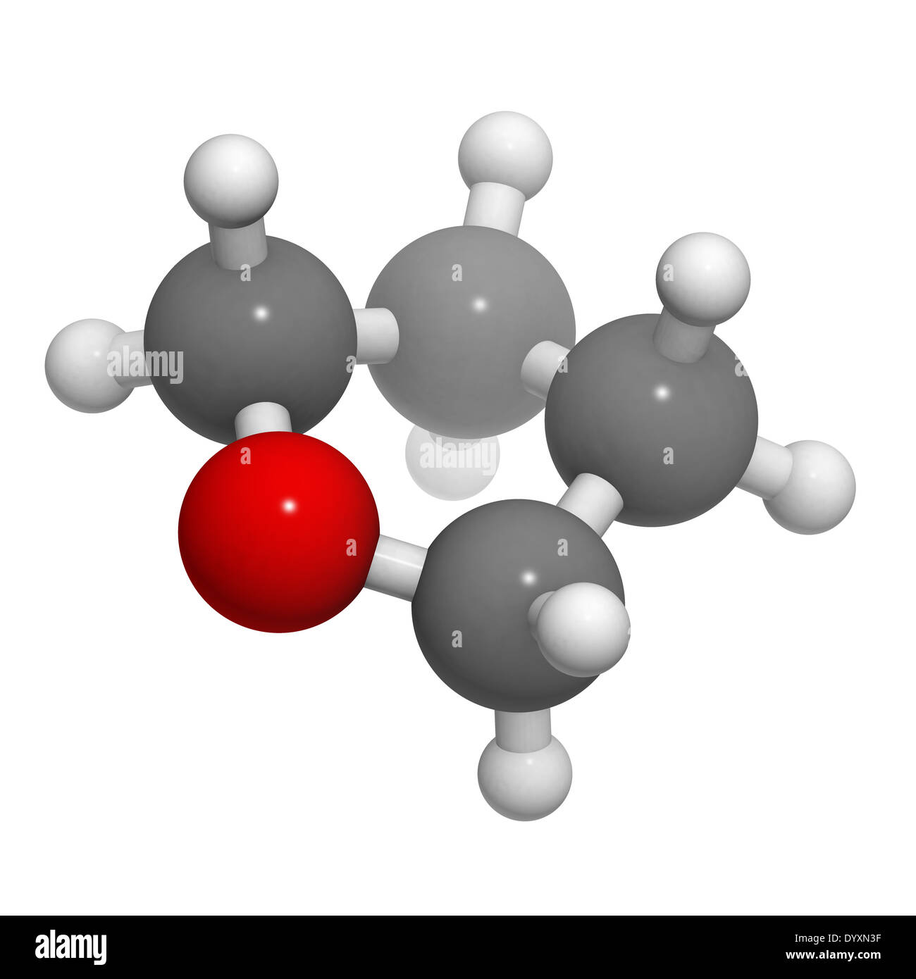 Le tétrahydrofurane (THF) molécule de solvant, la structure chimique. Le THF est utilisé comme solvant chimique et à faire des plastiques Banque D'Images