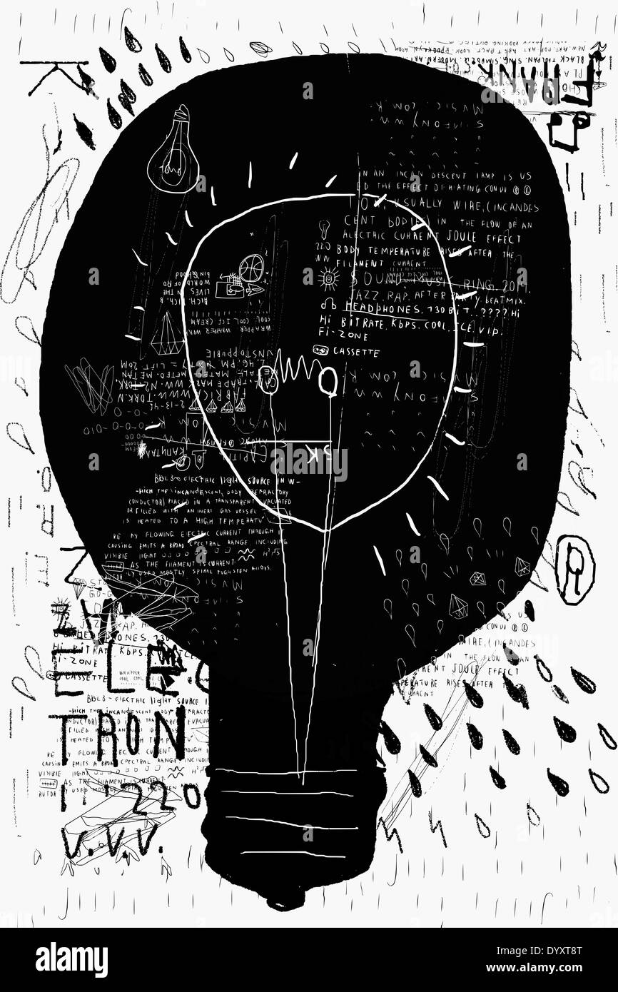 L'image symbolique d'une lampe à incandescence, qui contient un ensemble de symboles Banque D'Images