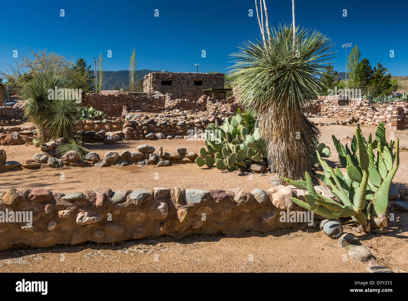 Besh-Ba-Gowah parc archéologique, un 14ème siècle reconstruit partiellement indien Pueblo Salado ruine, en Globe, Arizona, USA Banque D'Images