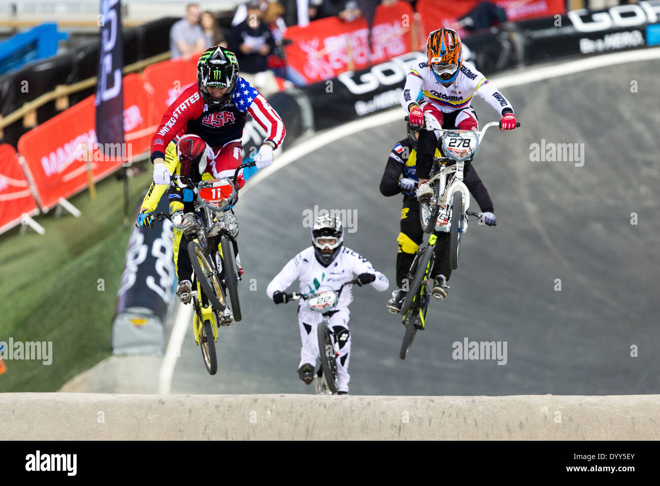 La Coupe du Monde Supercross BMX UCI Centre National de cyclisme de Manchester, Angleterre Royaume-uni Banque D'Images