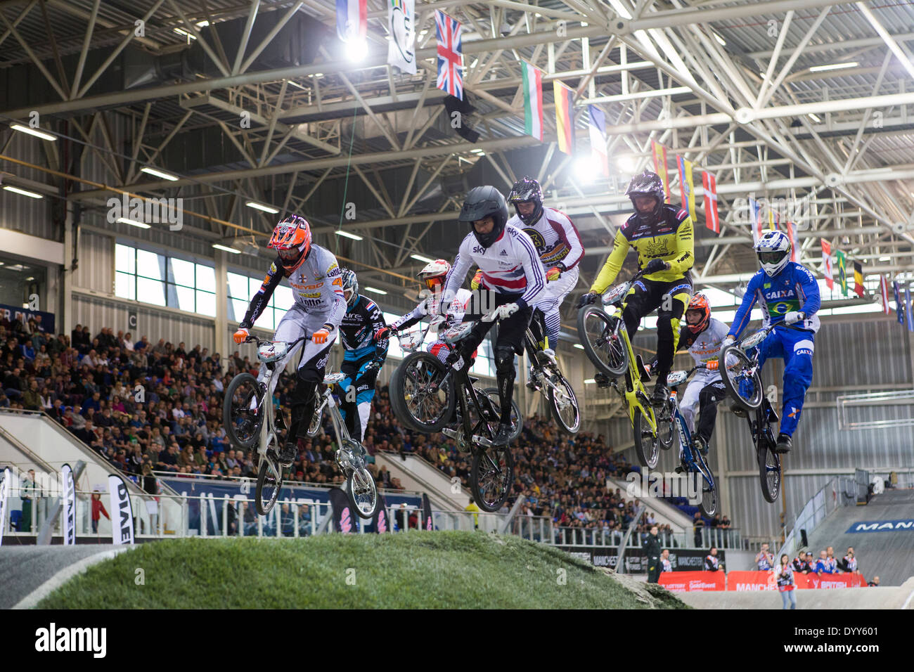 La Coupe du Monde Supercross BMX UCI Centre National de cyclisme de Manchester, Angleterre Royaume-uni Banque D'Images