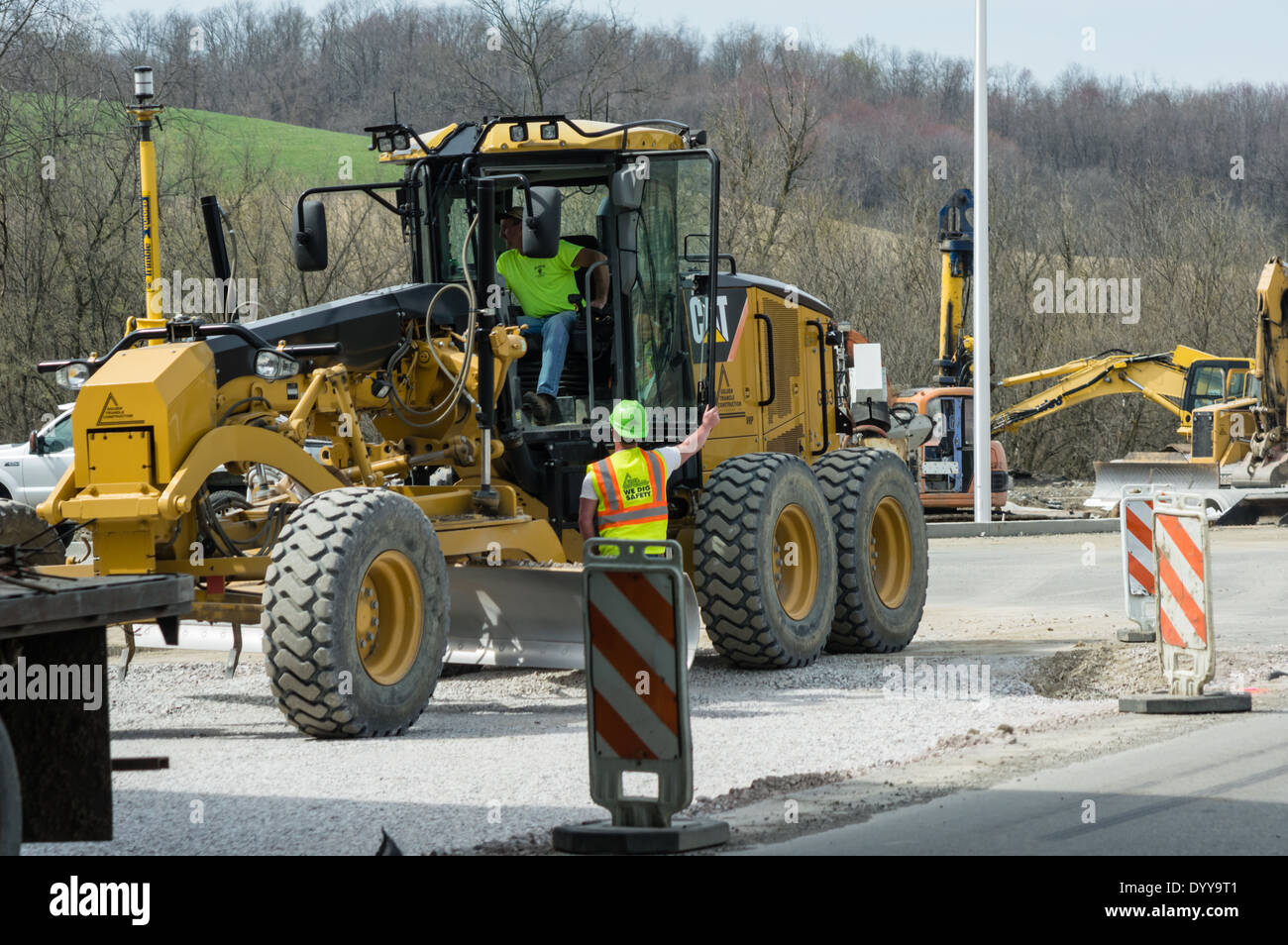 La construction de routes et de l'équipement sur l'Interstate Highway 70. Washington, Pennsylvanie Banque D'Images