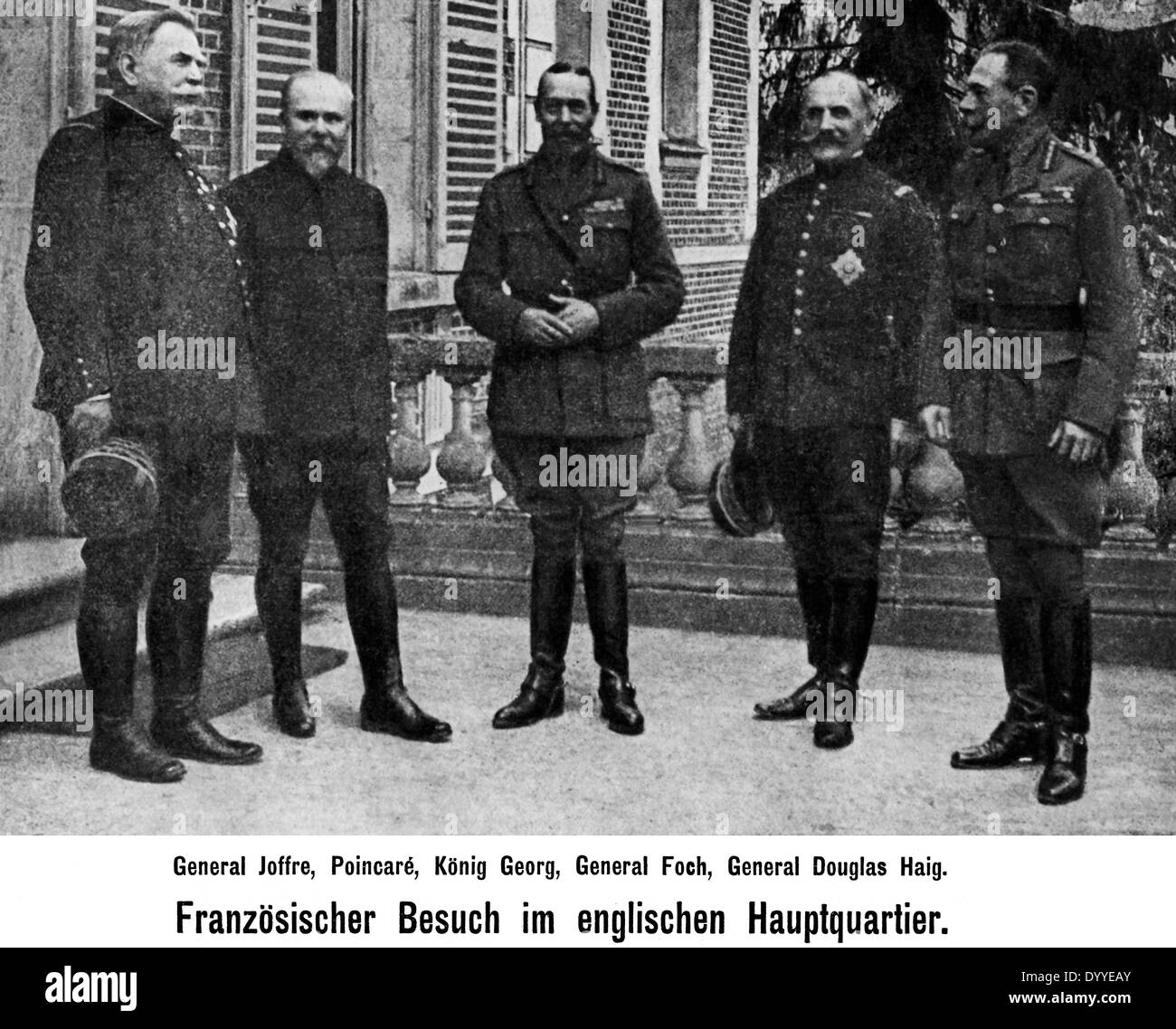 Joffre Joffre et Foch, Poincaré au quartier général britannique, 1916 Banque D'Images