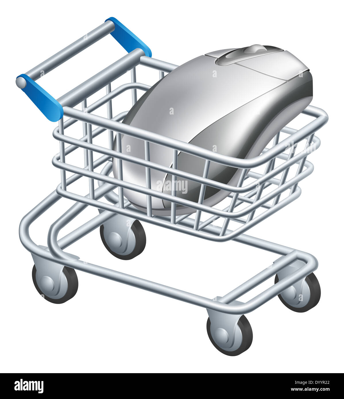 Internet en ligne shopping concept d'une souris d'ordinateur dans un panier ou le chariot Banque D'Images