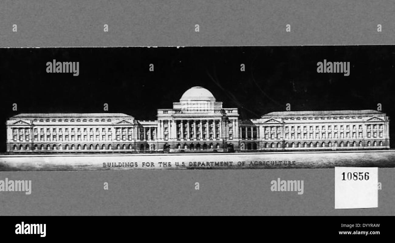 Un dessin de conception pour le nouveau bâtiment du ministère de l'Agriculture au 1304 18e Rue, avec des plans architecturaux et des élévations détaillées. La conception reflète l'objectif et l'emplacement prévus du bâtiment dans la région de Washington, DC, près de Great Falls et Arlington. Banque D'Images