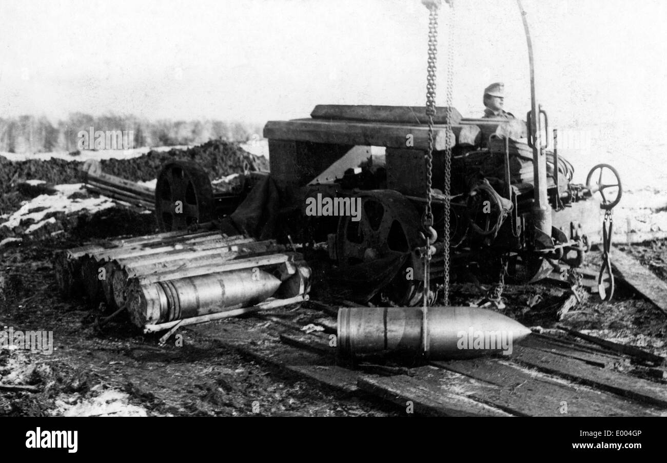 Munitions pour le lourd mortier motorisé batteries, 1915 Banque D'Images