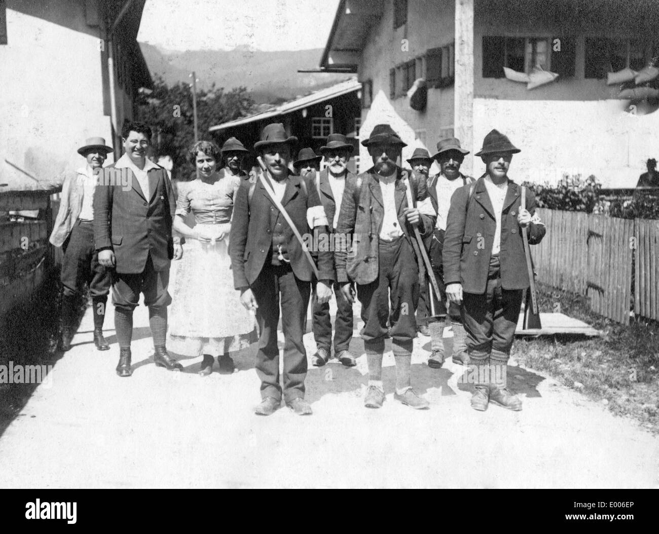 Les agriculteurs et les guides de montagne comme gardes dans les Alpes, 1914 Banque D'Images