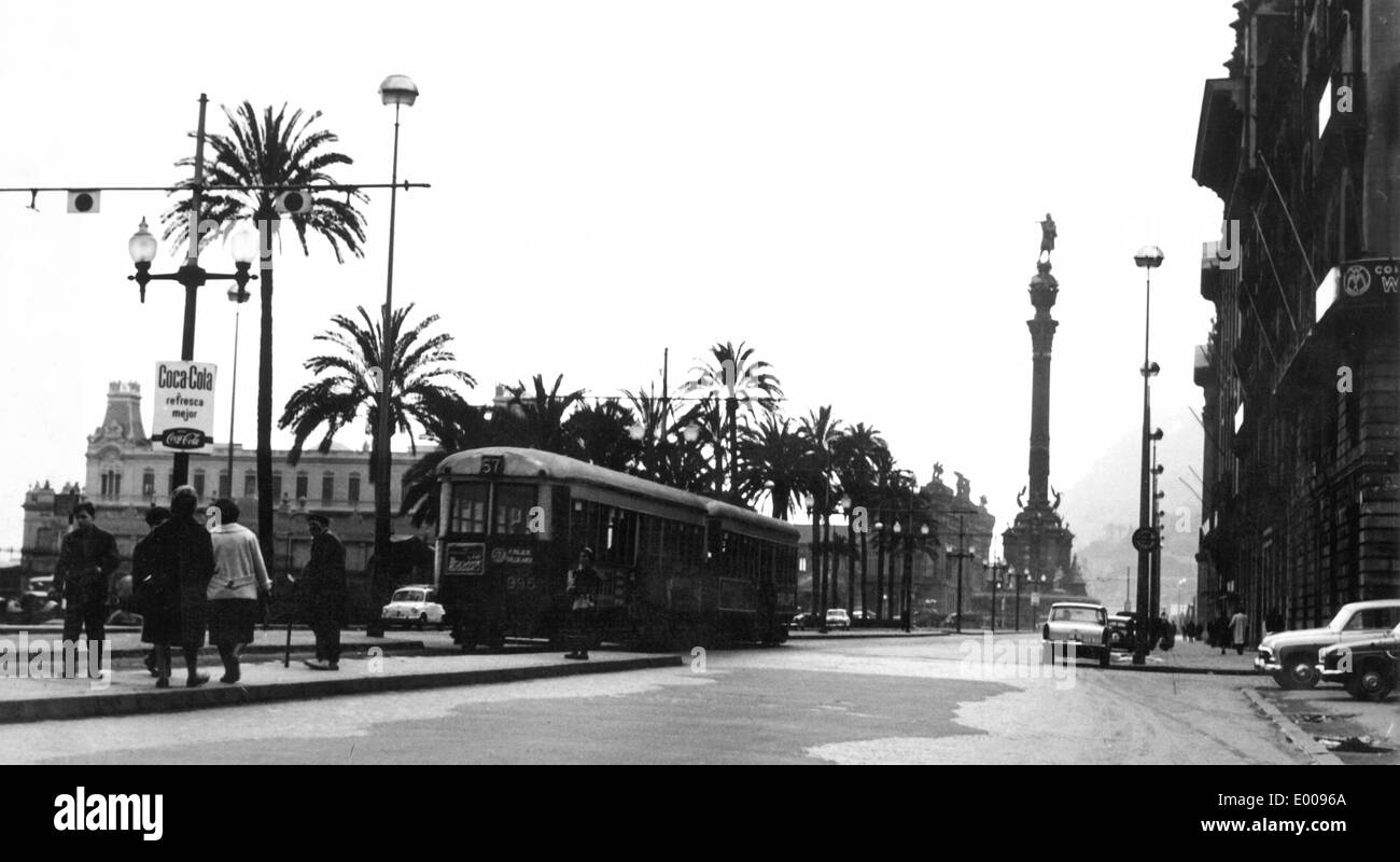 Scène de tramway de Barcelone, 1960 Banque D'Images