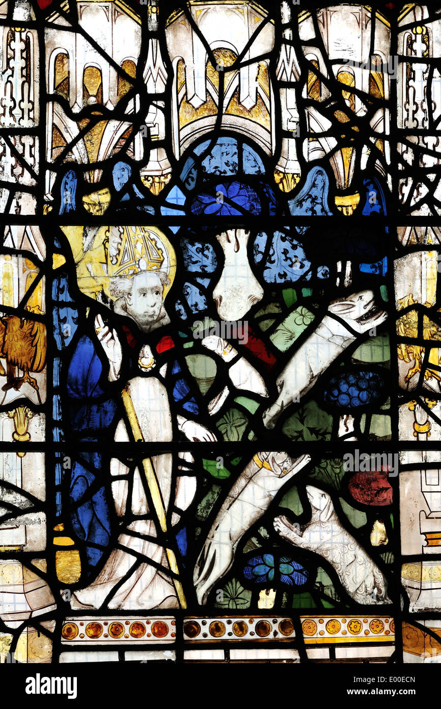 Panneau médiévale représentant Saint Martin le sauvetage d'un hare hounds de la poursuite, de l'église de Saint Martin-le-Grand, ville de York , Angleterre Banque D'Images