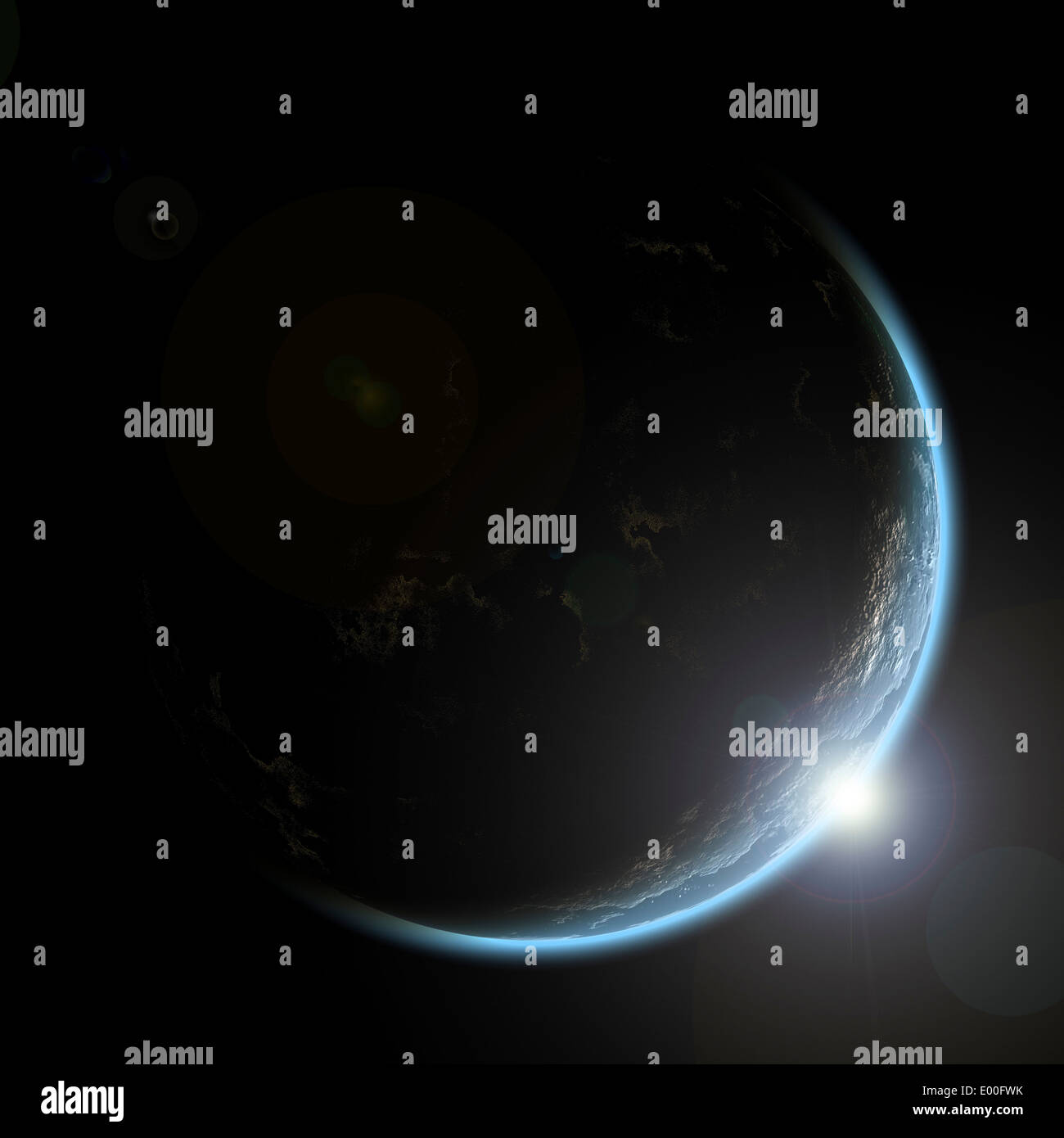 L'inscription d'un artiste de l'aube sur une planète vue de l'espace. Banque D'Images