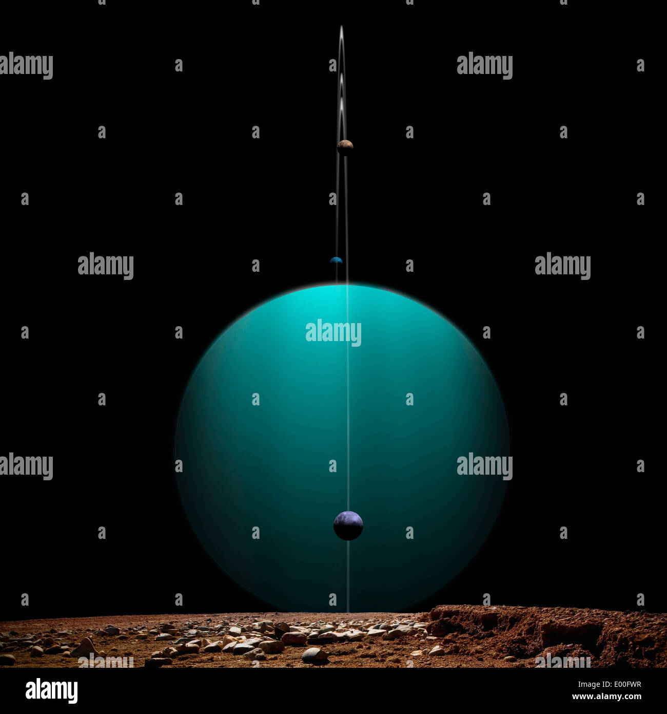 Représentation de l'artiste d'une planète géante gazeuse entourée par c'est lunes. Banque D'Images