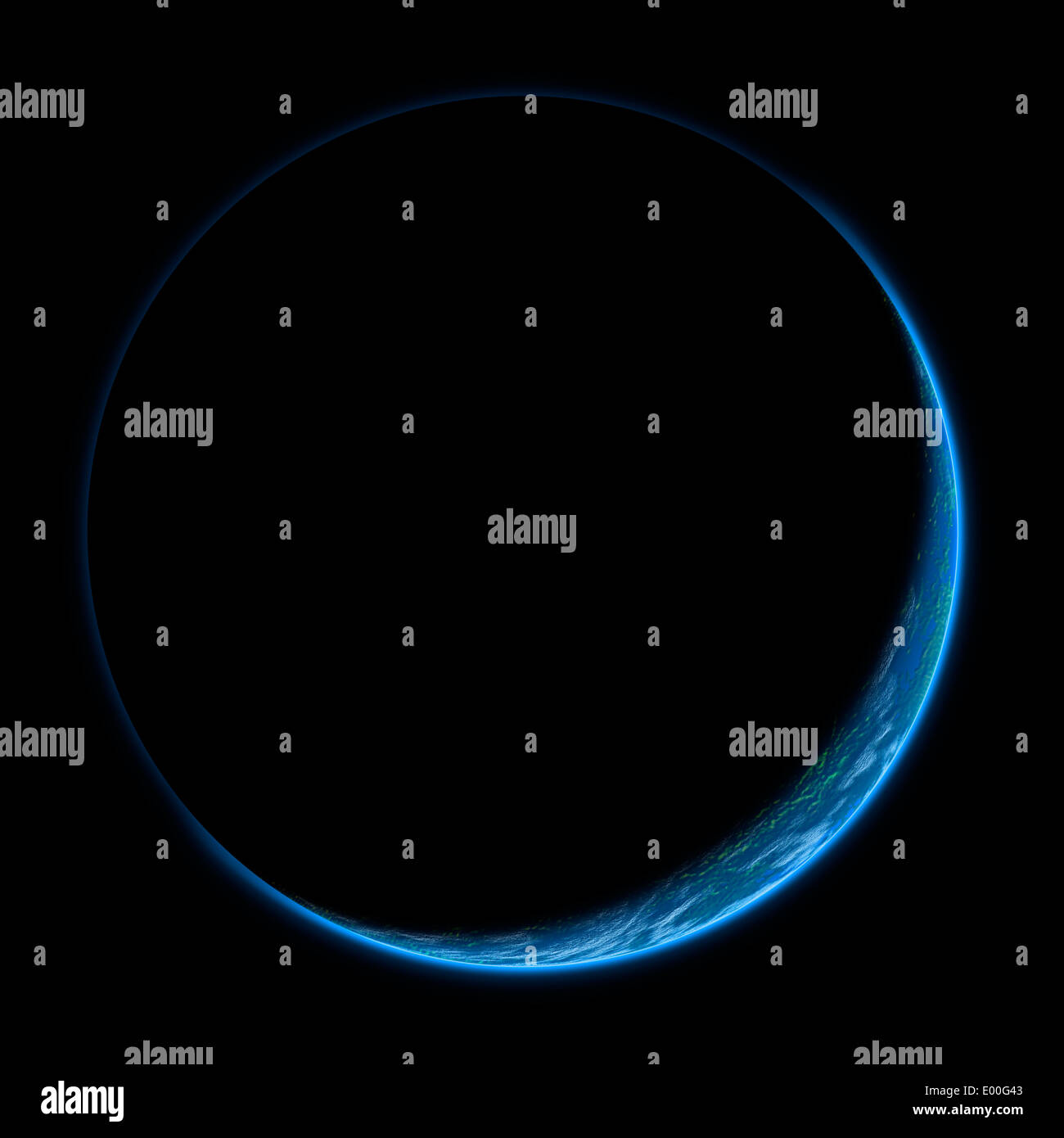Un artiste pour l'inscription d'une Planète Terre-like dans l'espace profond avec son atmosphère éclairée par une étoile voisine. Banque D'Images